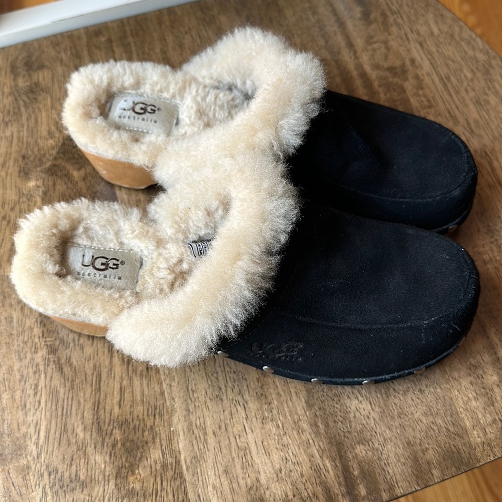 UGG Kalie Sheepskin Shearling Wood Clog Mules
